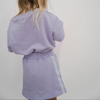 Finn + Beau lilac bubblegum skort set oversized tee built in shorts skort white racer stripes girl sizes 1-7