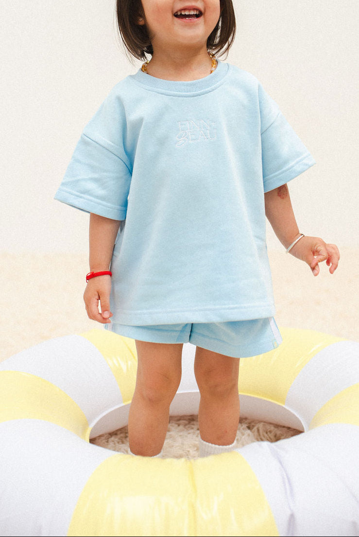 Finn + Beau unisex oversized sky racer T-shirt and Shorts - blue kids toddler sizes 1-7